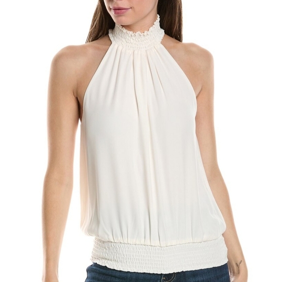 New Revolve x Krisa Smocked Neck Tank In Ivory - Picture 1 of 9